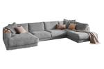 Sofa MADELINE Wohnlandschaft Cord Grau - Armlehne davorstehend rechts - Longchair davorstehend links