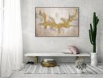 Acrylbild handgemalt Drachenreigen Gold - Massivholz - Textil - 120 x 80 x 4 cm