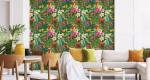 Papier Peint FLEURS Tropicale Perroquets Beige - Bleu - Vert - Rouge - Papier - Textile - 53 x 1000 x 1000 cm