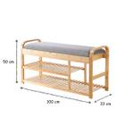 Bambus-Schuhbank mit 2 Regalen L100 cm Beige - Massivholz - 33 x 50 x 100 cm