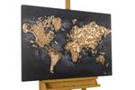 Tableau peint à la main World Journey Noir - Bois massif - Textile - 100 x 75 x 4 cm