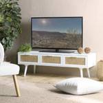 Meuble TV blanc 3 tiroirs cannage Blanc - En partie en bois massif - 40 x 40 x 120 cm