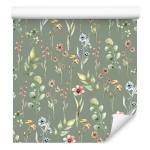 Papier Peint fleurs feuilles nature Bleu - Gris - Vert - Orange - Papier - 53 x 1000 x 1000 cm