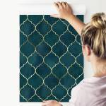 Papier Peint Motif MAROCAIN Abstraction Beige - Bleu - Vert - Papier - Textile - 53 x 1000 x 1000 cm