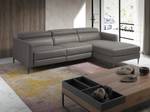 Canapé d'angle en cuir gris avec relax Gris - Cuir véritable - Textile - 258 x 95 x 173 cm