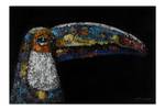 Tableau peint Ornamental Toucan Noir - Bois massif - Textile - 90 x 60 x 4 cm