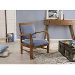 Fauteuil en teck tissu bleu Bleu - Bois massif - 63 x 80 x 61 cm