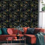 Tapete TROPISCHE BLÄTTER Blumen Pflanzen Schwarz - Grün - Orange - Weiß - Papier - Textil - 53 x 1000 x 1000 cm