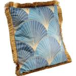 Dekokissen Leaves Fringe Blau - Textil - 45 x 45 x 12 cm