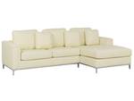 Ecksofa OSLO 2-tlg Beige - Creme - Silber - Armlehne davorstehend rechts - Ecke davorstehend links - Mit Hocker - Mit Kissen - Echtleder