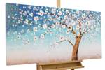 Acrylbild handgemalt Frühlingsabend Blau - Weiß - Massivholz - Textil - 120 x 60 x 4 cm
