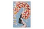 Tableau peint à la main Soul Blossom Bleu - Rose foncé - Bois massif - Textile - 60 x 90 x 4 cm