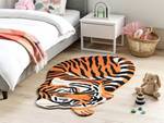 Tapis enfant RAJAH Noir - Orange - Blanc - Fourrure véritable - 100 x 1 x 155 cm