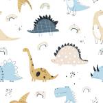 Papier Peint Animaux DINOSAURES Pastel Beige - Noir - Bleu - Blanc - Papier - Textile - 53 x 1000 x 1000 cm