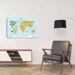 Tableau world map and animals 90 x 60 cm