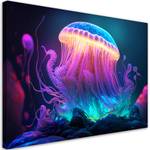 Vlies Leinwandbild Neon-Qualle 60 x 40 cm