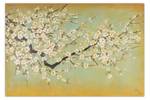 Tableau peint Cerisier en fleurs Blanc - Jaune - Bois massif - Textile - 120 x 80 x 4 cm