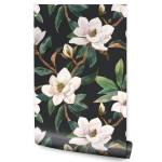 Tapete Aquarell MAGNOLIA Blumen Natur Beige - Braun - Grün - Weiß - Papier - Textil - 53 x 1000 x 1000 cm