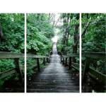 Triptyque sur toile pont en forêt 125x97 Vert - Fibres naturelles - 12 x 97 x 7 cm