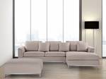 Ecksofa OSLO Beige - Silber - Armlehne davorstehend rechts - Ecke davorstehend links - Mit Kissen - Textil