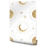 Tapete Sonne MONDE Sterne Boho Stil Beige - Braun - Weiß - Papier - Textil - 53 x 1000 x 1000 cm