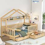 Stauraumbett HomeySHEF Ⅰ Beige - Holzwerkstoff - Massivholz - Holzart/Dekor - 96 x 166 x 208 cm