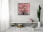 Tableau peint Cherry Blossom Charm Rose foncé - Bois massif - Textile - En partie en bois massif - 80 x 80 x 4 cm