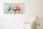 Acrylbild handgemalt Rainbow Regatta Weiß - Massivholz - Textil - 120 x 60 x 4 cm