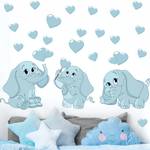 Drei blaue Elefantenbabies mit Herzen 60 x 60 cm