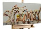 Tableau peint Curious Flock of Goats Marron - Blanc - Bois massif - Textile - 100 x 50 x 4 cm