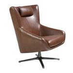 Fauteuil pivotant en cuir brun Marron - Cuir véritable - Textile - 76 x 100 x 90 cm