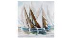 Tableau peint à la main En haute mer Marron - Bois massif - Textile - 80 x 80 x 4 cm