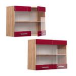 meuble de cuisine haut vitré R-Line Bordeaux brillant - Imitation chêne truffier de sonoma - Largeur : 80 cm