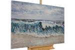 Tableau peint à la main Breaking Waves Bleu - Bois massif - Textile - 120 x 80 x 4 cm