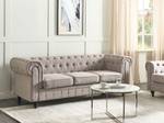 3-Sitzer Sofa CHESTERFIELD Beige - Eiche Dunkel - Taupe - 202 x 70 x 75 cm