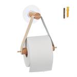 Toilettenpapierhalter Holz mit Band Beige - Braun - Holzwerkstoff - Kunststoff - 18 x 18 x 8 cm