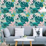 Papier Peint Feuilles TROPICALES Fleurs Beige - Noir - Vert - Papier - Textile - 53 x 1000 x 1000 cm