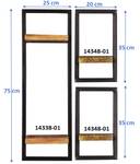 SIDNEY Wandregal-Set, 3-teilig I Schwarz - Braun - Metall - Massivholz - Holzart/Dekor - 50 x 75 x 25 cm