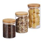 Jeu de 3 pots de stockage diff. tailles Marron - Bambou - Verre - Matière plastique - 10 x 18 x 10 cm