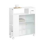 Armoire WC Roulante BZR117-W Blanc - Bois manufacturé - Verre - Métal - 20 x 71 x 60 cm