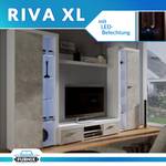 RIVAY XL Wohnwand 300 Weiß-Beton mit LED Grau - Weiß