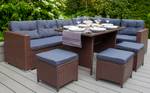 Rattan 9-Sitzer Eckgarnitur Braun - Rattan - 240 x 70 x 180 cm