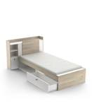 Bett 1 Schublade und 1 Nische Braun - Weiß - Holzwerkstoff - 227 x 91 x 125 cm