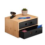 Organiseur de bureau avec 2 tiroirs Noir - Marron - Bambou - Bois manufacturé - 25 x 15 x 20 cm