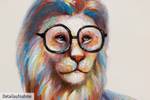 Acrylbild handgemalt Hipster Lion Massivholz - Textil - 60 x 90 x 4 cm