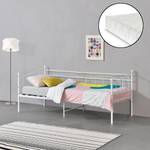 Cadre de Lit Arjeplog Acier et Matelas Blanc