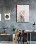 Acrylbild handgemalt Anmutiger Pfau Pink - Weiß - Massivholz - Textil - 70 x 100 x 4 cm
