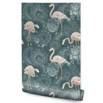 Papier Peint FLAMANTS Fleurs Ornements Beige - Vert - Papier - Textile - 53 x 1000 x 1000 cm