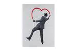 Bild handgemalt Banksy's Man in Love Rot - Massivholz - Textil - 75 x 100 x 4 cm