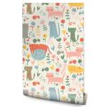 Papier Peint Pour Enfants CHATS Plantes Bleu - Gris - Vert - Rouge - Papier - Textile - 53 x 1000 x 1000 cm